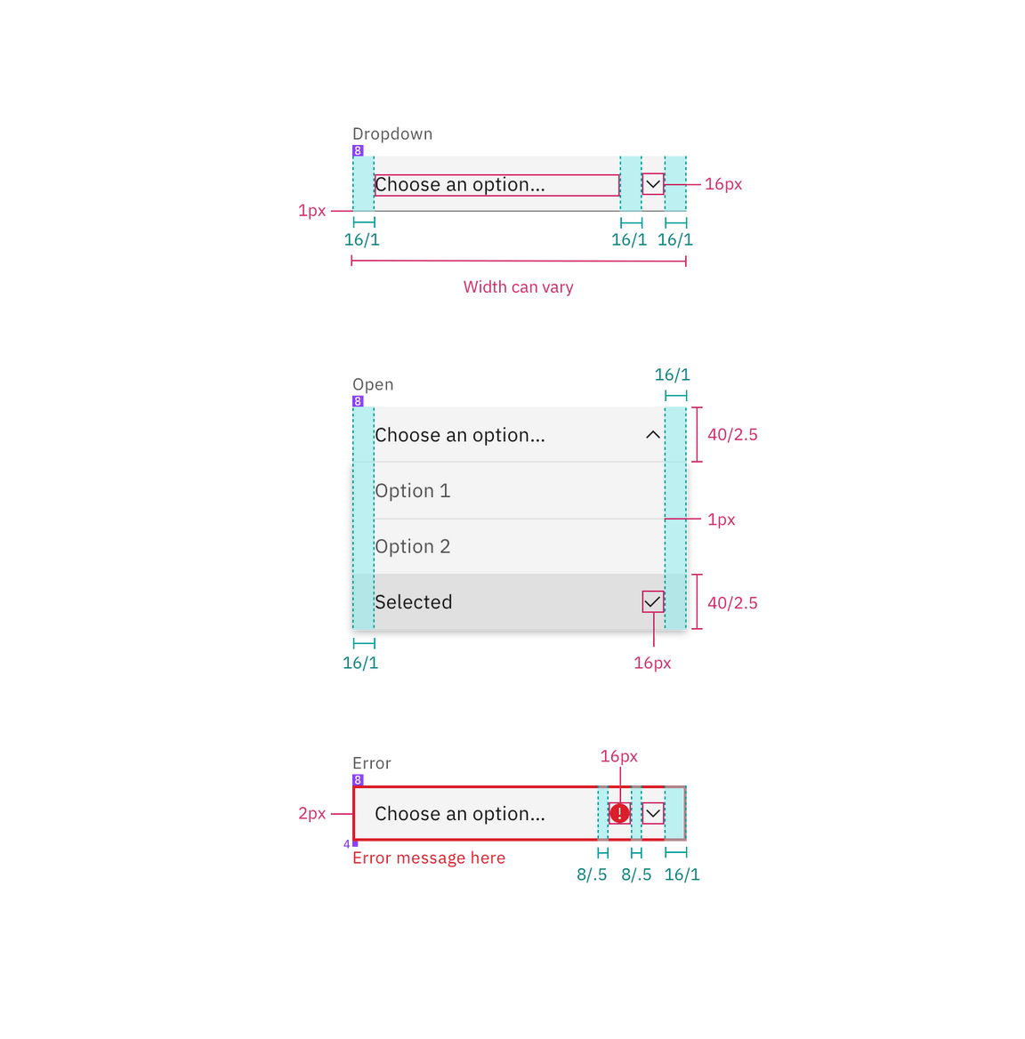 Structure and spacing for a closed dropdown